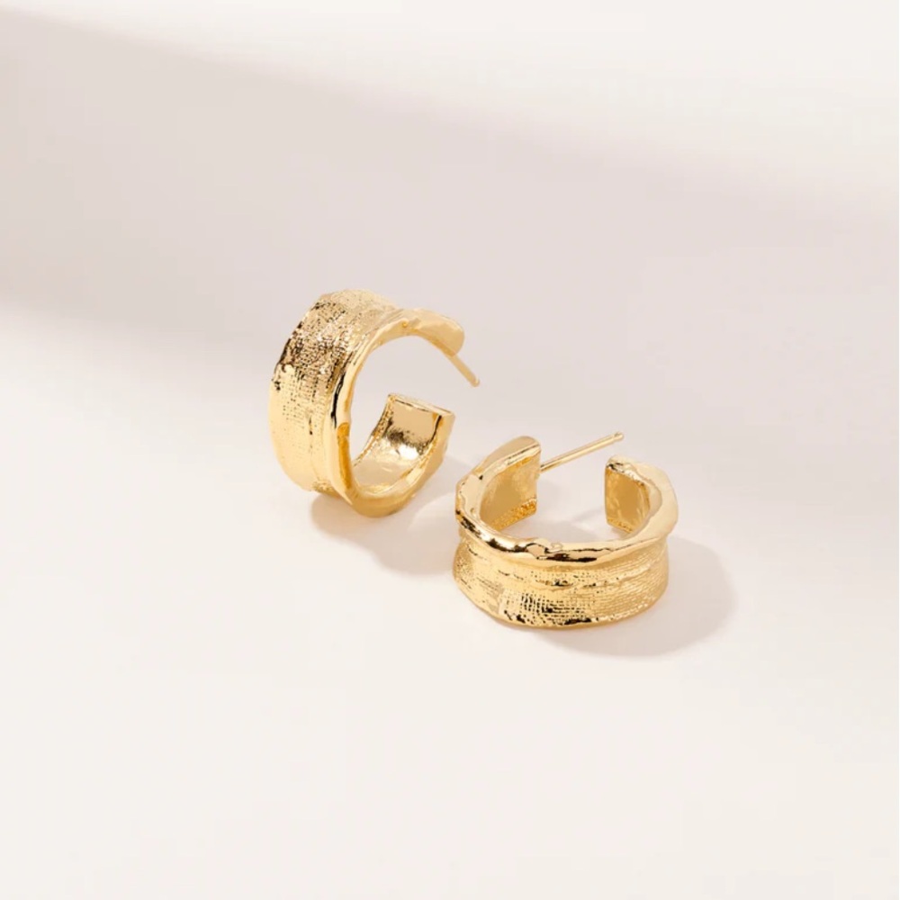 Nina Berenato Jewelry | Handstitched Huggie Gold Hoop Earrings